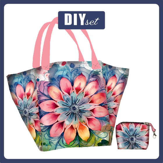 Torba XL z saszetką 2 w 1 - WATERCOLOR FLORAL WZ. 5 - zestaw do uszycia