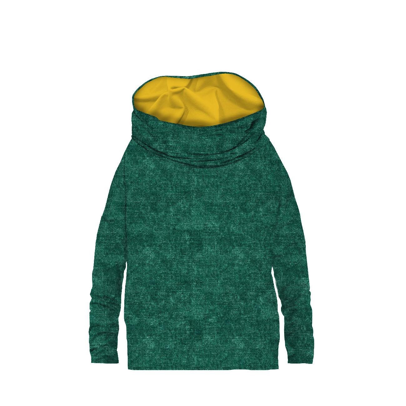 BLUZA DAMSKA (FURIA) NIETOPERZ Z KOMINEM - ACID WASH / BUTELKOWA ZIELEŃ - dzianina pętelkowa