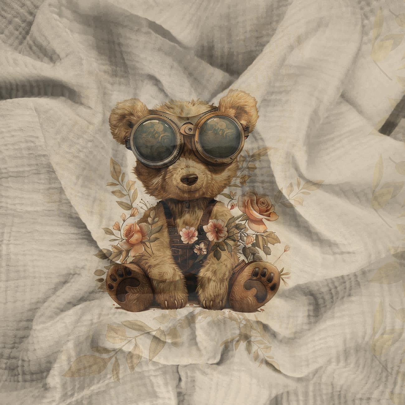 BEAR STEAMPUNK FOREST WZ. 2 - PANEL PANORAMICZNY (60cm x 140cm) muślin bawełniany