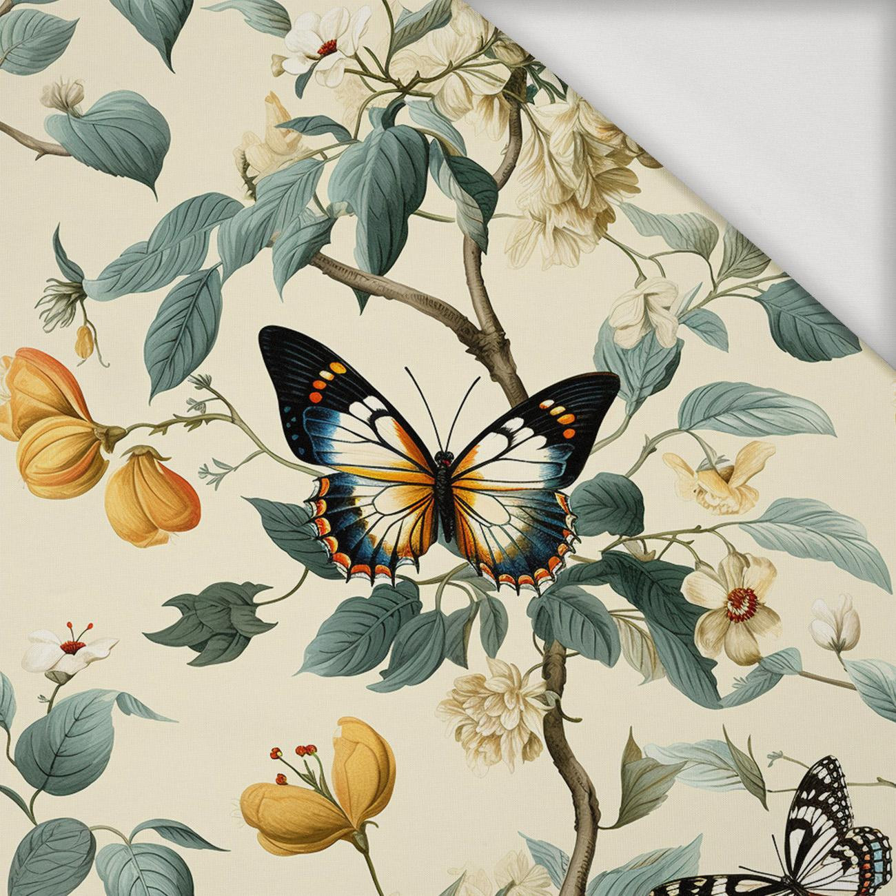 Butterfly & Flowers wz.2 - Jersey wiskozowy