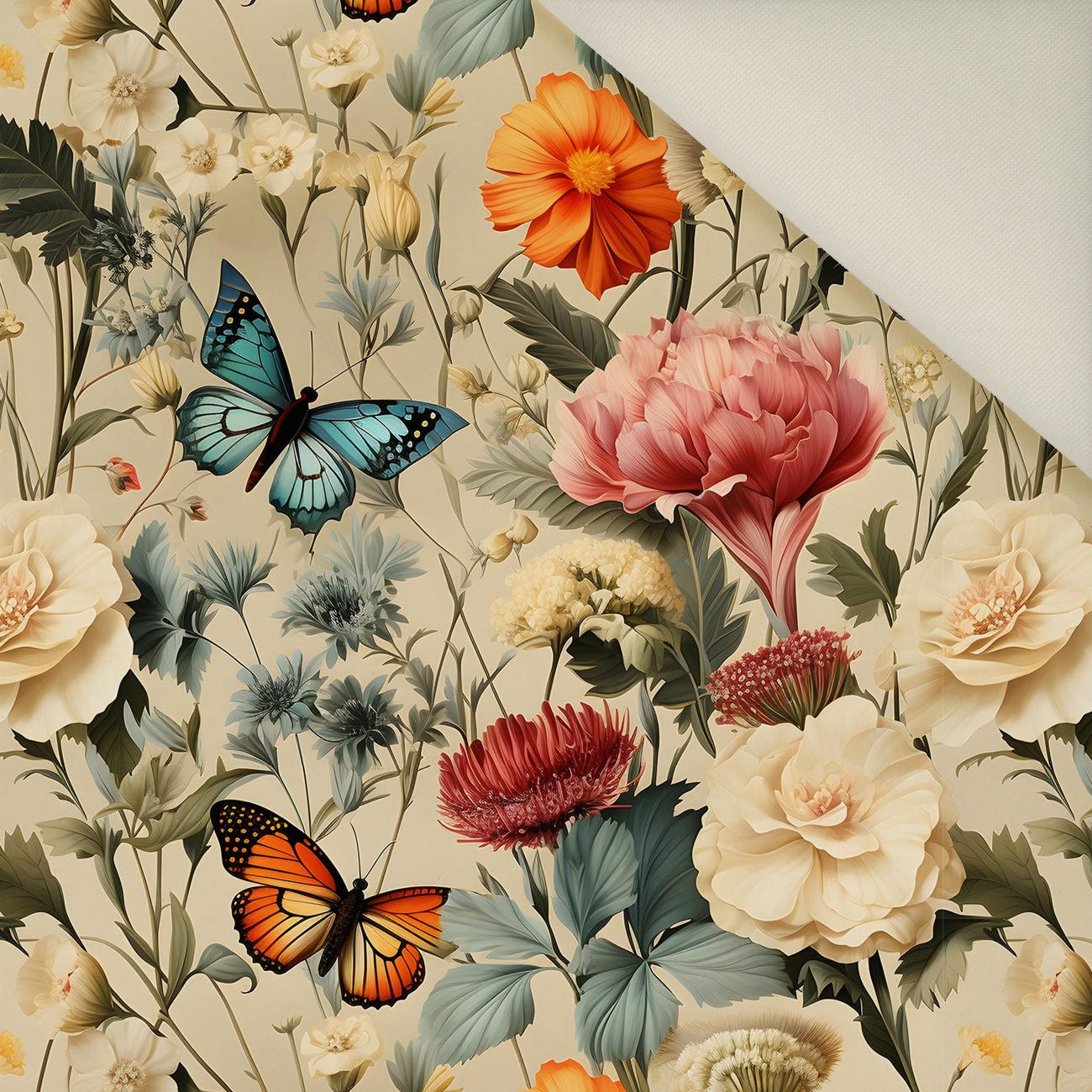 Butterfly & Flowers wz.9- Welur tapicerski