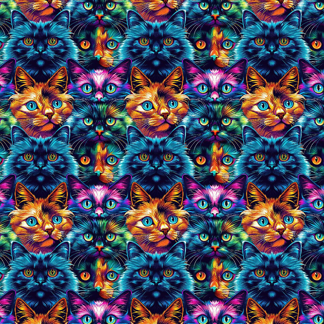 COLORFUL CATS  mini - tkanina wodoodporna
