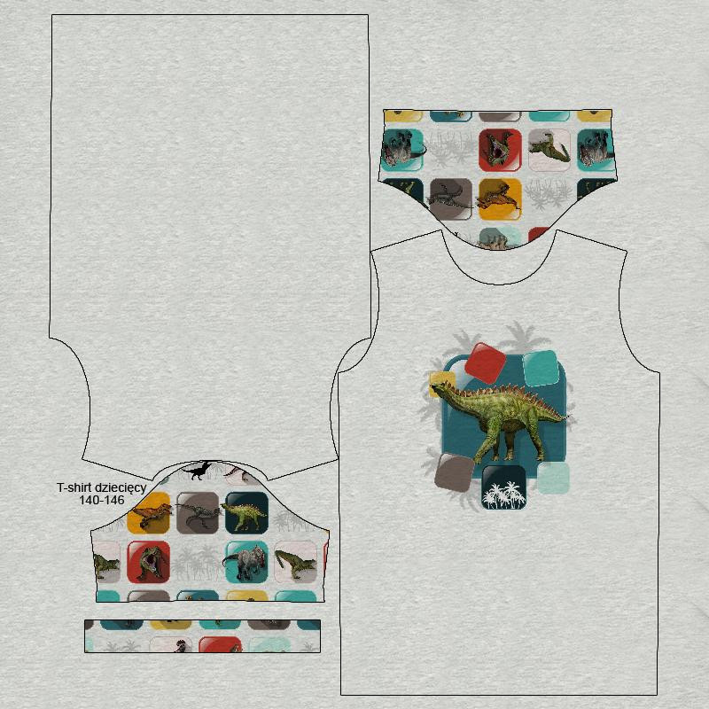 T-SHIRT DZIECIĘCY - KAFELKI DINO WZ. 6/ M-01 melanż jasnoszary- single jersey