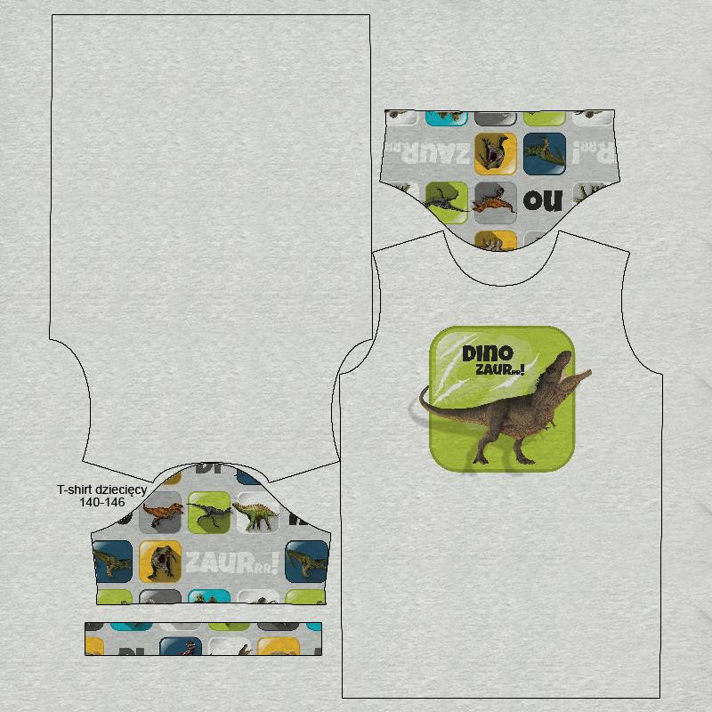 T-SHIRT DZIECIĘCY - KAFELKI DINO WZ. 3/ M-01 melanż jasnoszary- single jersey