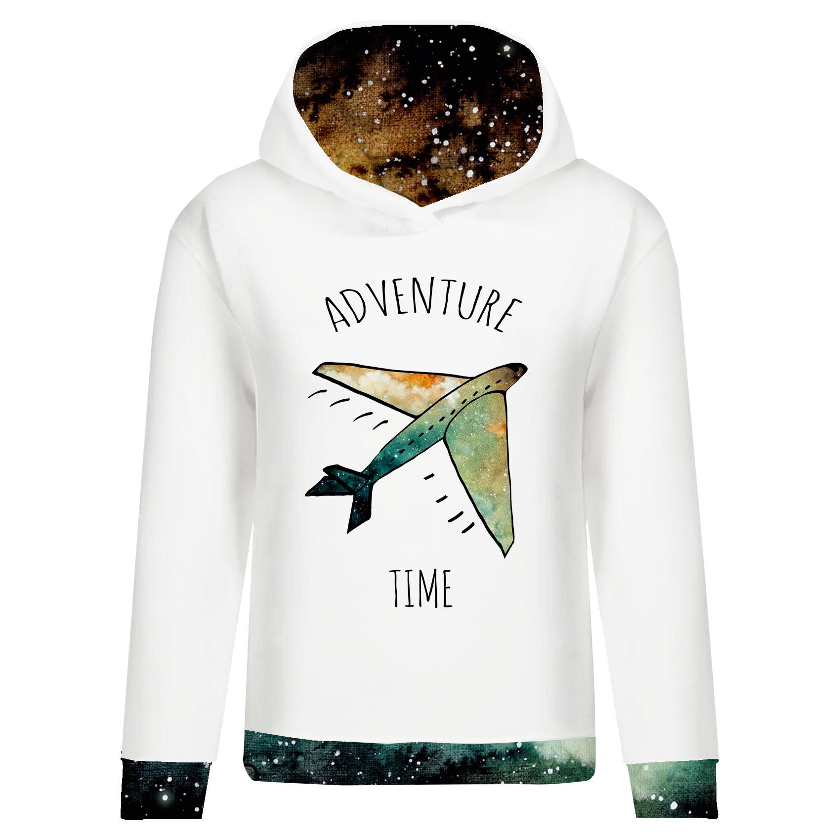 BLUZA DAMSKA (POLA) CLASSIC Z KAPTUREM - ADVENTURE TIME / galaktyczna podróż - dzianina pętelkowa 