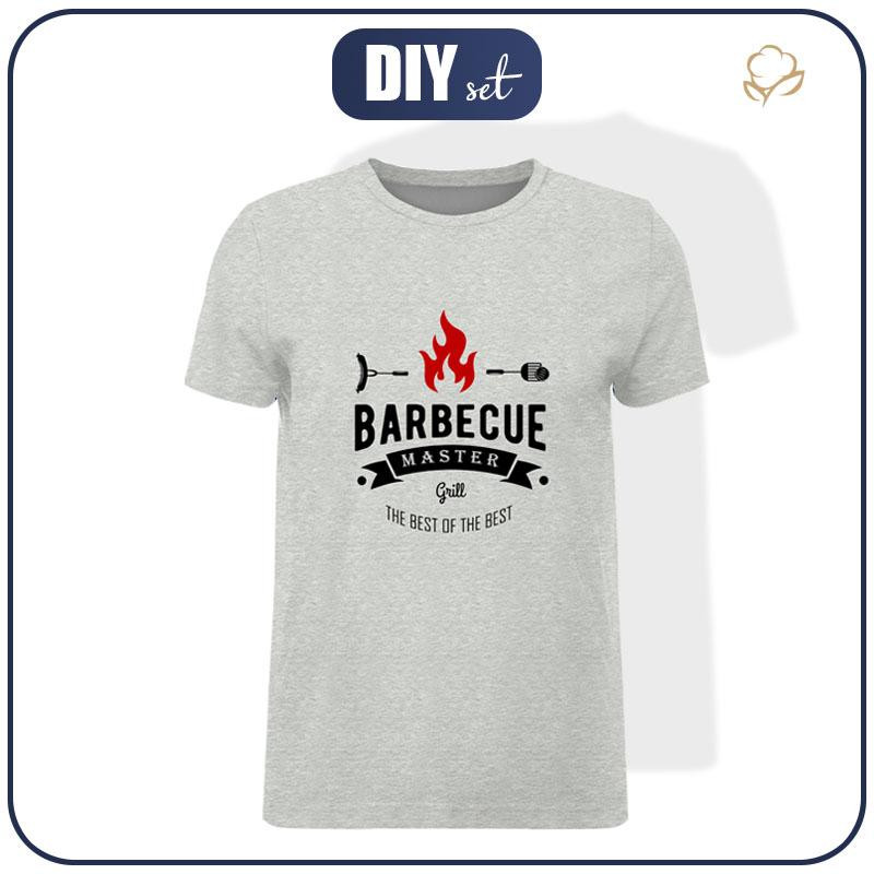 T-SHIRT MĘSKI - BARBECUE MASTER / melanż jasnoszary - single jersey