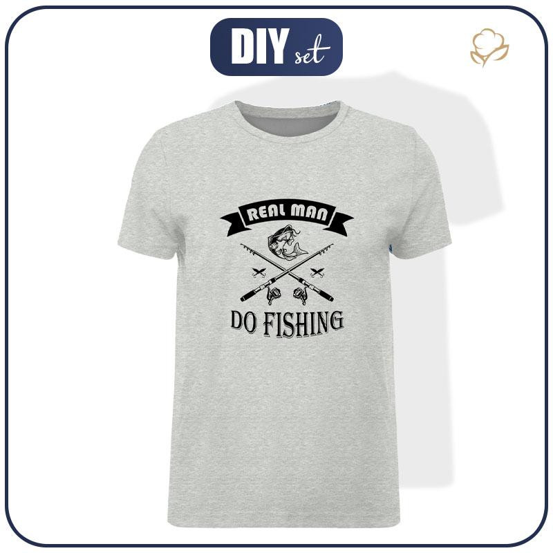 T-SHIRT MĘSKI - DO FISHING / melanż jasnoszary - single jersey