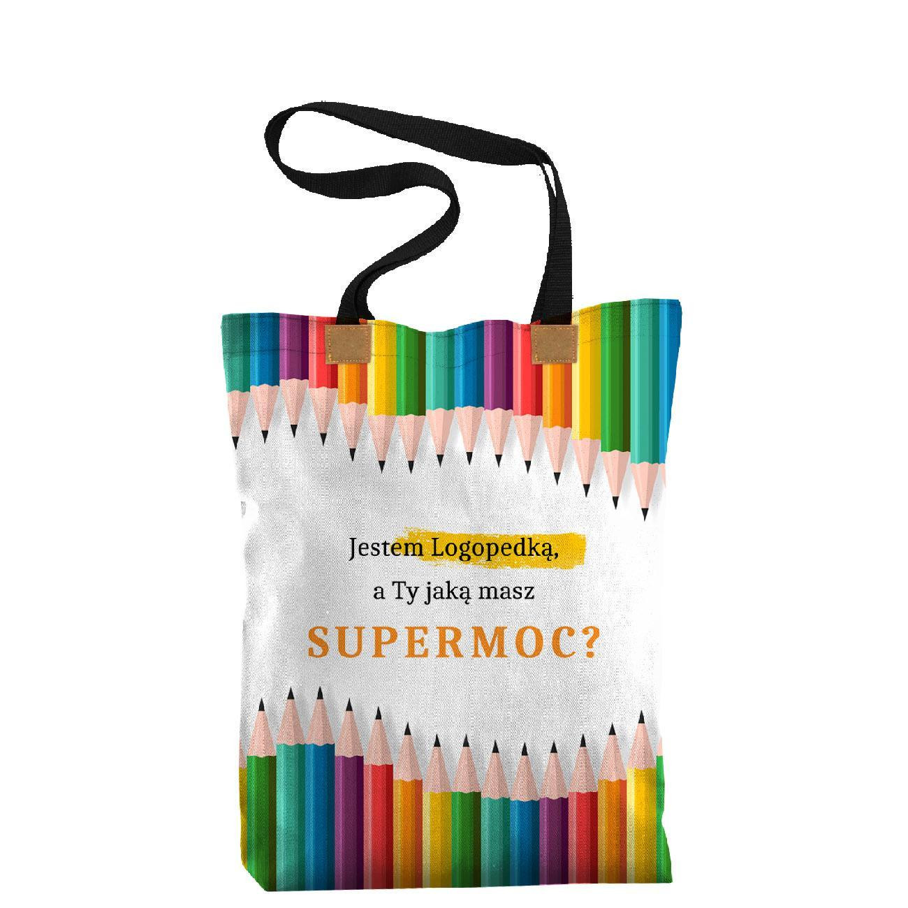 SHOPPERKA - JESTEM LOGOPEDKĄ, A TY JAKĄ MASZ SUPERMOC? / kredki - Panama 220g - zestaw do uszycia