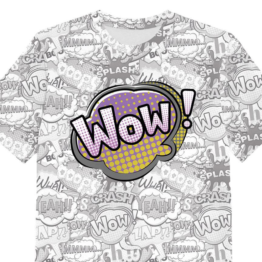 T-SHIRT DZIECIĘCY - KOMIKS / wow (fioletowo - czerwony) - single jersey