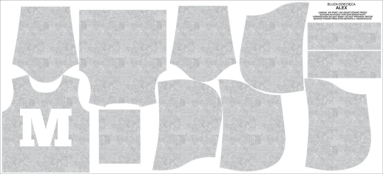 DZIECIĘCA BLUZA Z KAPTUREM (ALEX) - "M" / acid wash jasnoszary - zestaw do uszycia