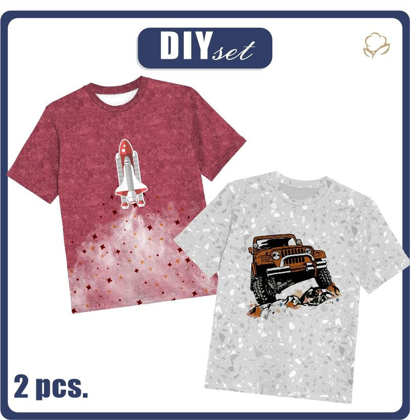 2-PACK - T-SHIRT DZIECIĘCY - RAKIETA I JEEP - ZESTAW DO USZYCIA