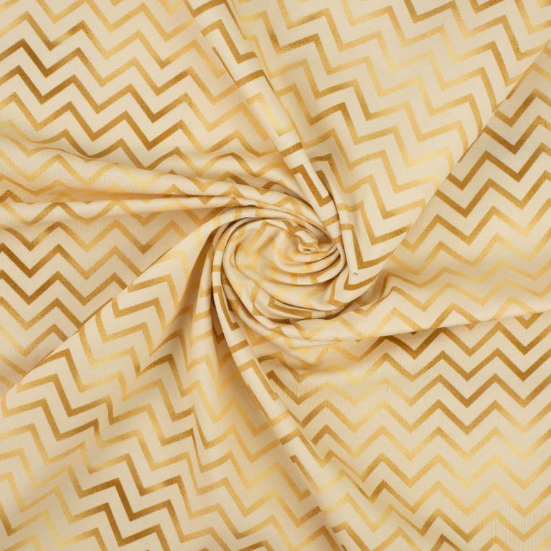 ZŁOTE ZYGZAKI (ZŁOTY OCEAN) / beżowy - single jersey z elastanem 