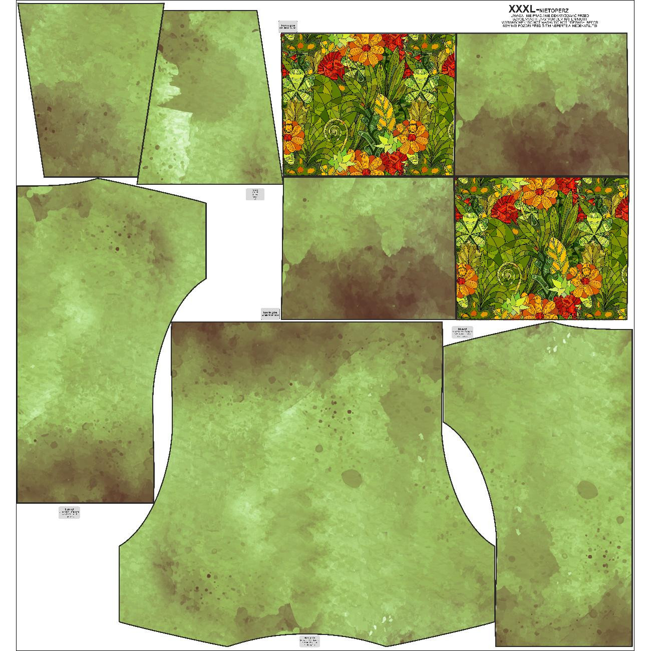 BLUZA DAMSKA (FURIA) NIETOPERZ Z KOMINEM - OLIVE SPECKS / kwiatowa dżungla - zestaw do uszycia