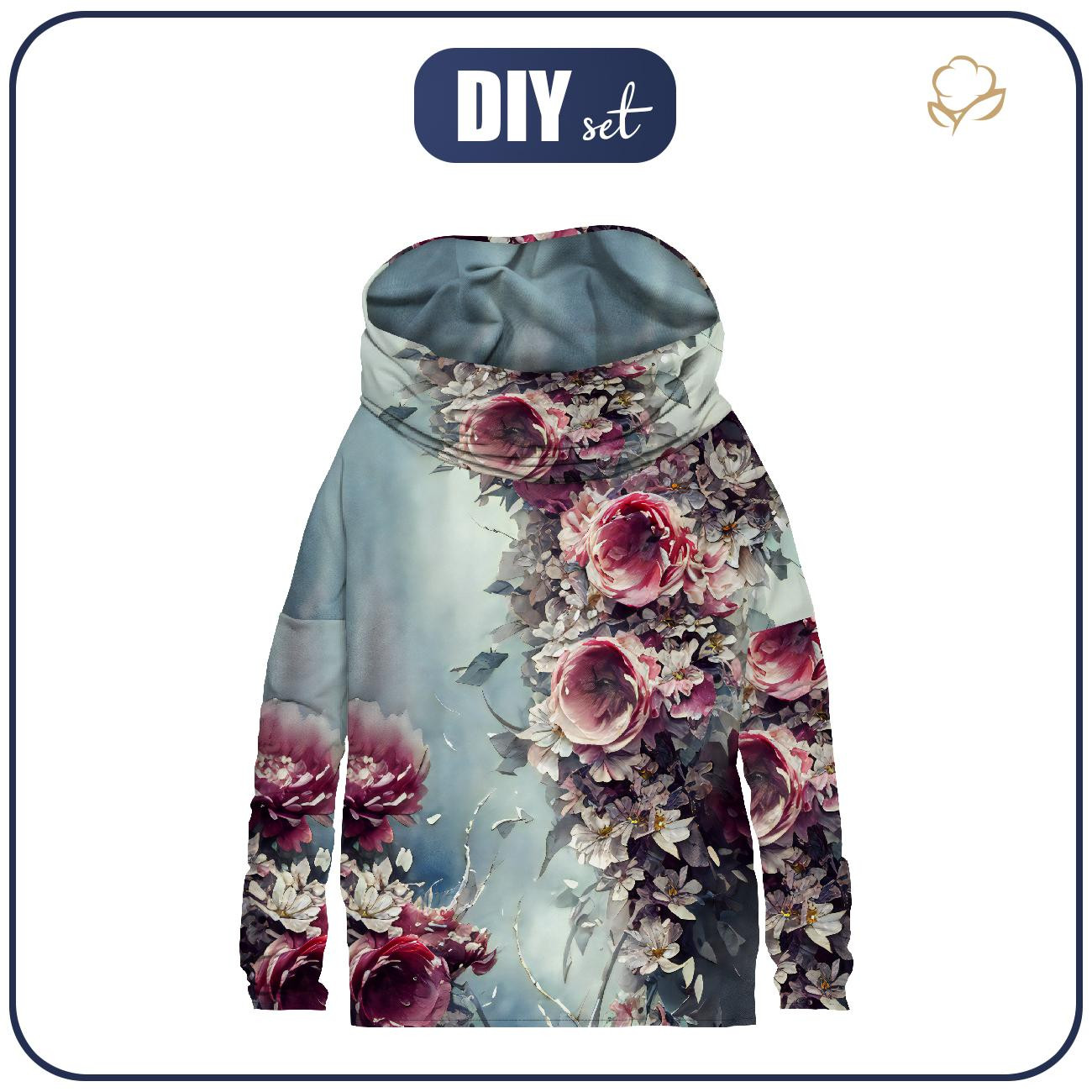 BLUZA DAMSKA (FURIA) NIETOPERZ Z KOMINEM - VINTAGE FLOWERS wz. 5 - zestaw do uszycia