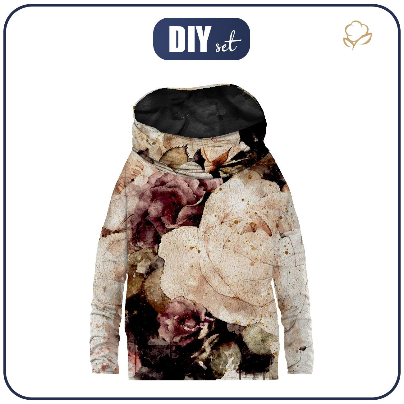 BLUZA DAMSKA (FURIA) NIETOPERZ Z KOMINEM - WATERCOLOR FLOWERS wz. 4 - zestaw do uszycia