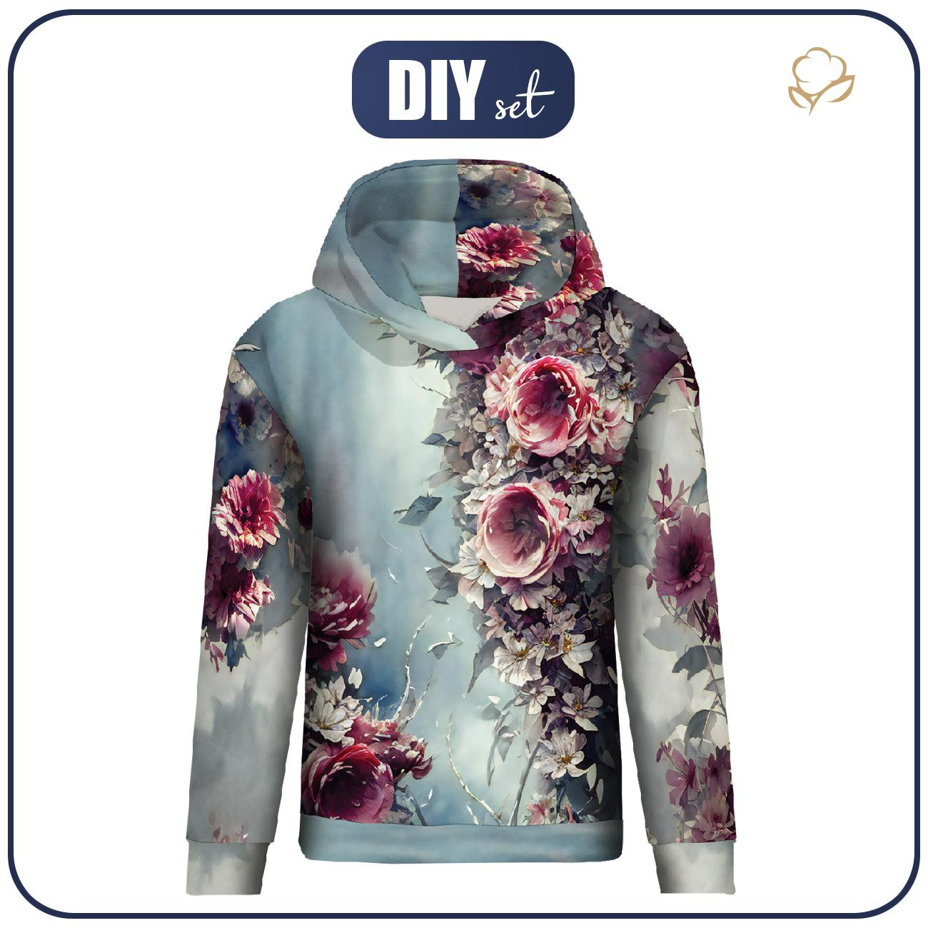 BLUZA DAMSKA (POLA) CLASSIC Z KAPTUREM - VINTAGE FLOWERS WZ. 5 - zestaw do uszycia