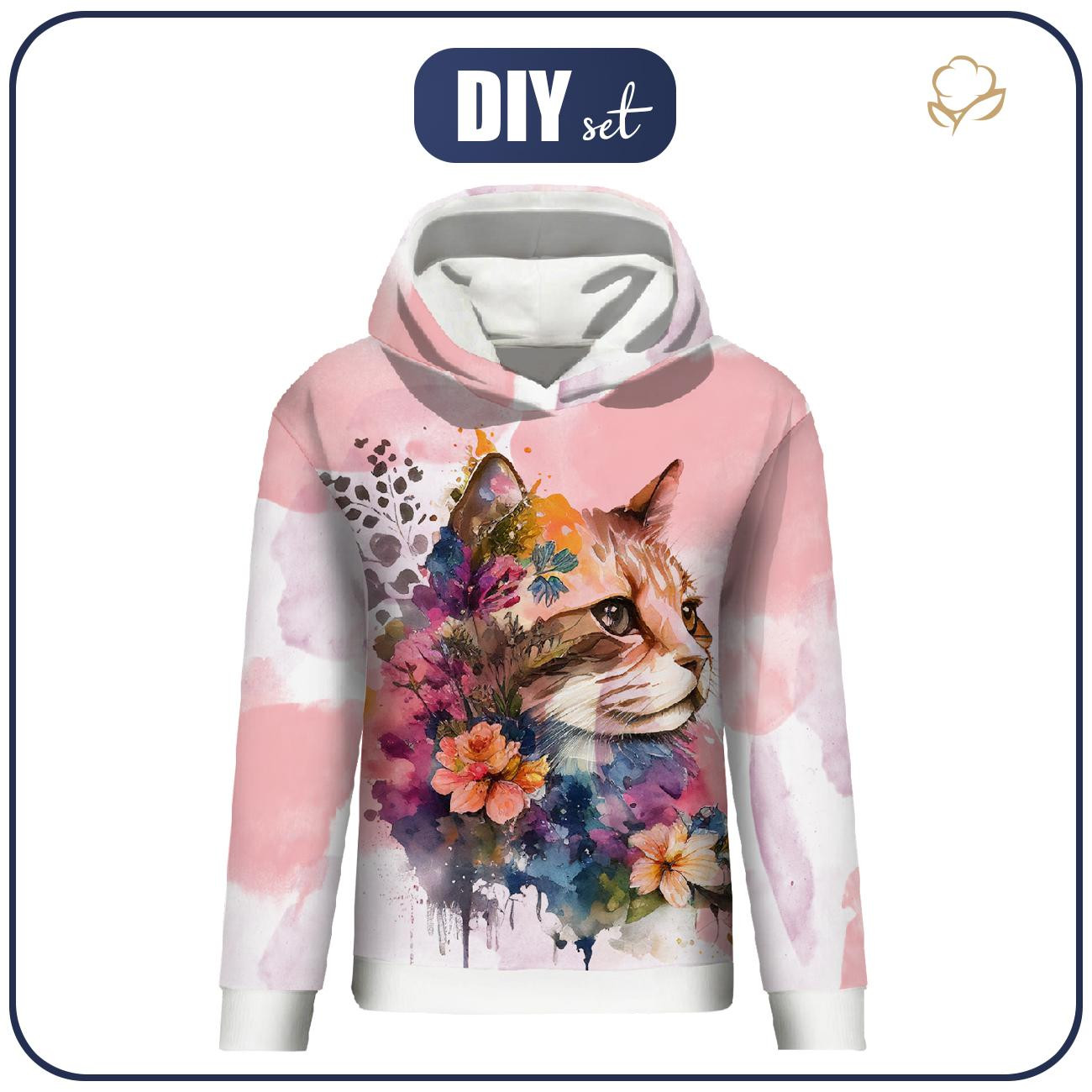 BLUZA DAMSKA (POLA) CLASSIC Z KAPTUREM - WATERCOLOR CAT WZ. 1 - zestaw do uszycia