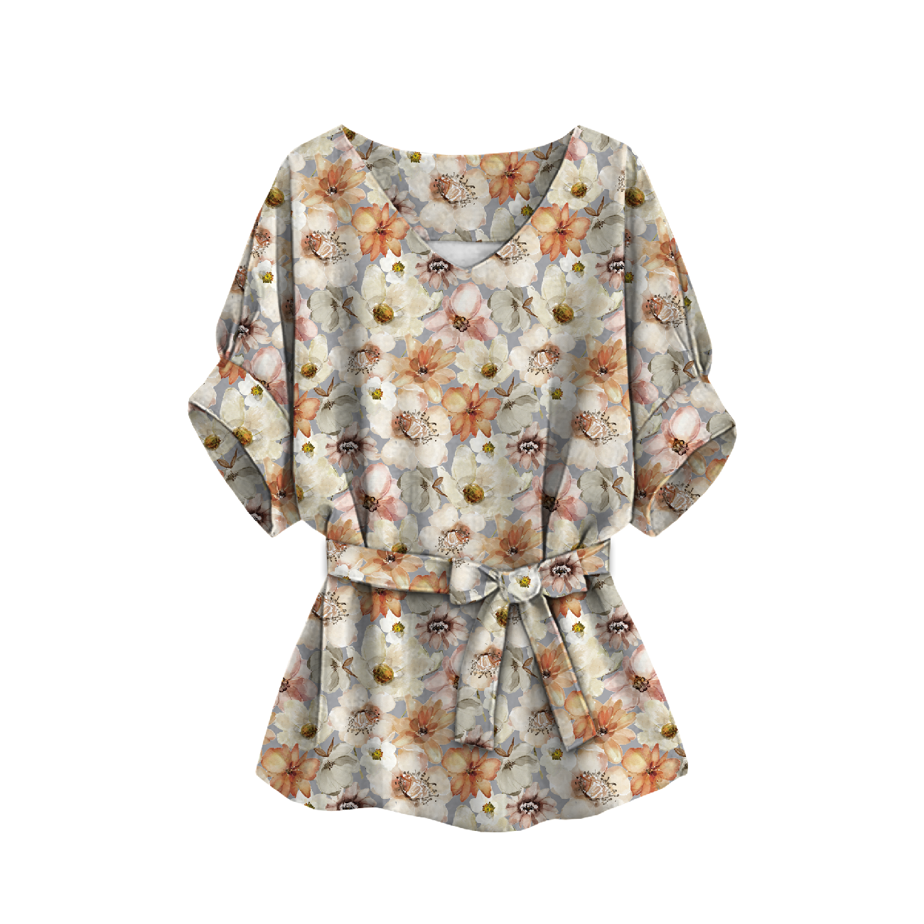 BLUZKA TYPU KIMONO - AKWARELOWE KWIATY wz. 4 - zestaw do uszycia 