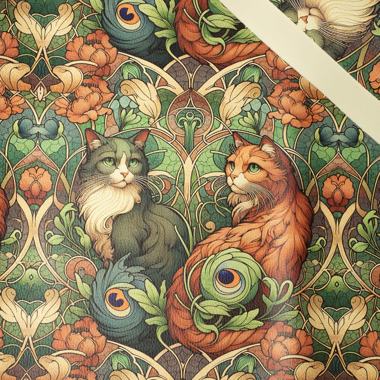 ART NOUVEAU CATS & FLOWERS WZ. 3 - gruba ekoskóra tłoczona