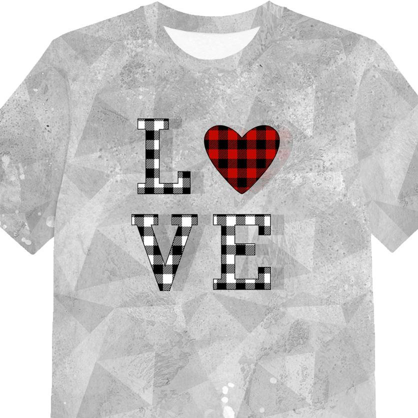 T-SHIRT DZIECIĘCY - LOVE / serce vichy (BE MY VALENTINE) / LÓD - single jersey