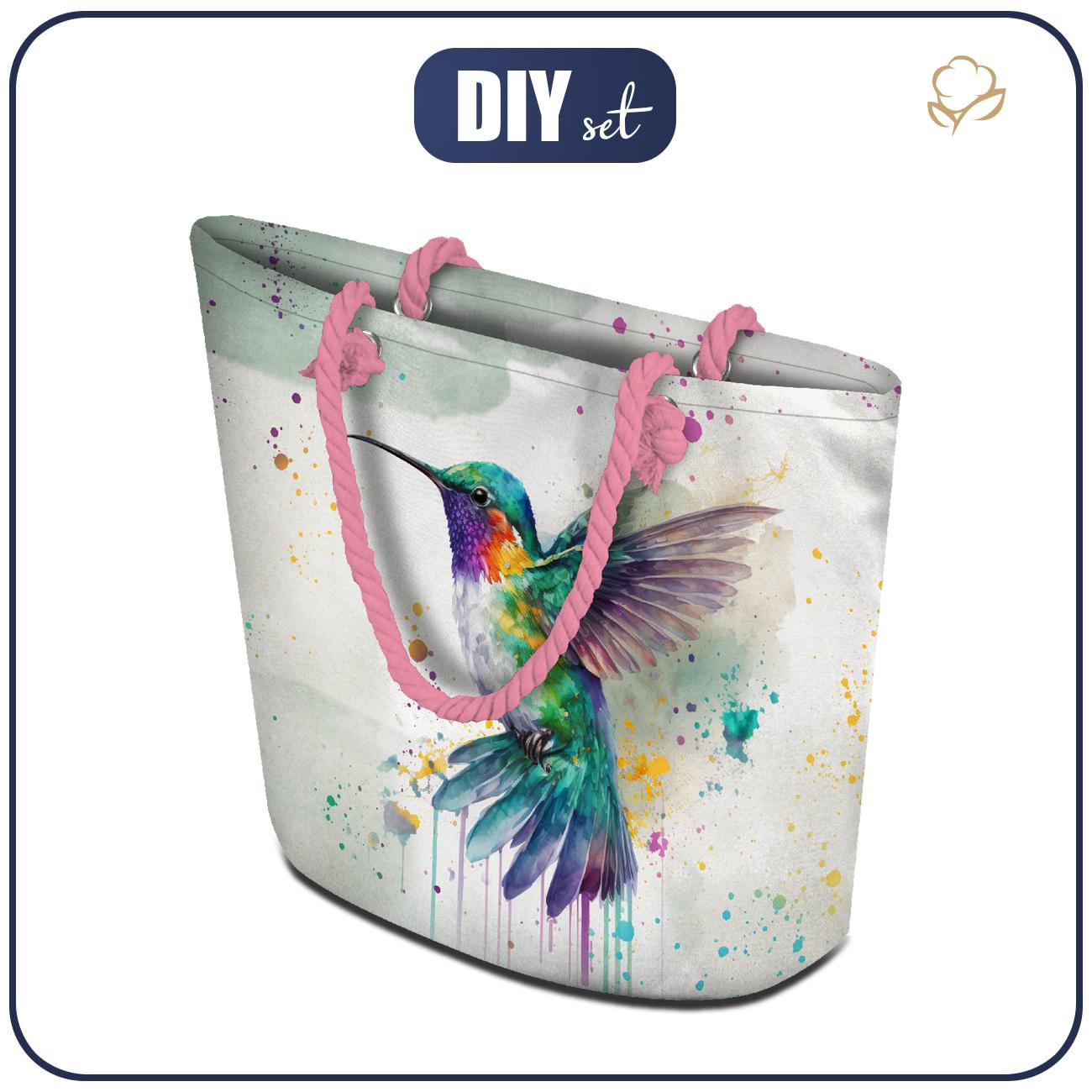 TORBA SHOPPER - WATERCOLOR HUMMINBIRD - zestaw do uszycia