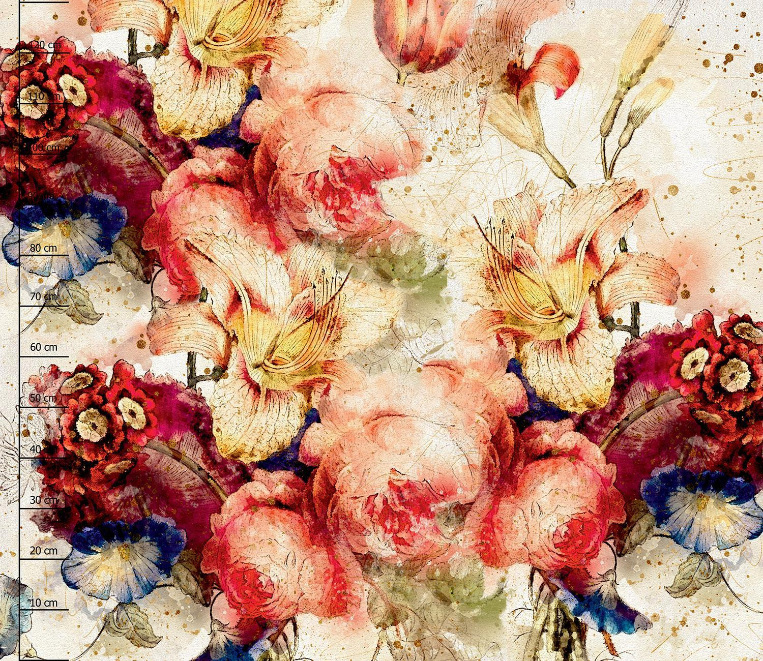 WATERCOLOR FLOWERS wz. 5 - panel sukienkowy Satyna