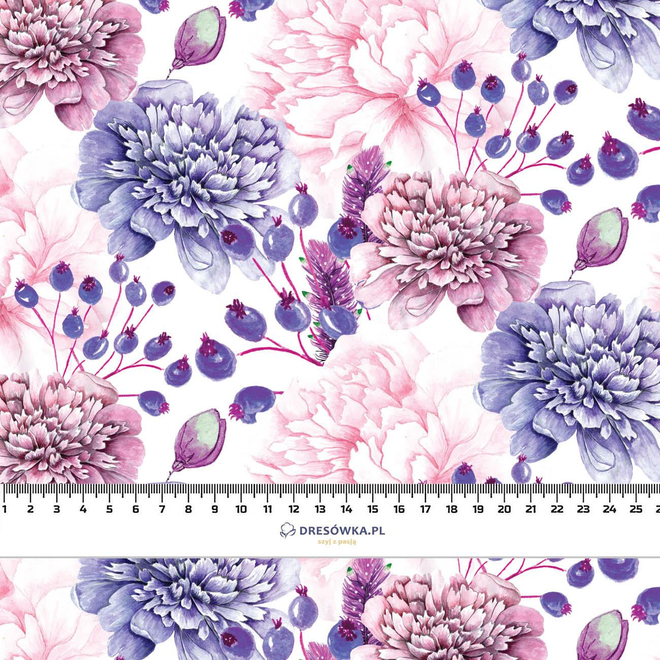 FIOLETOWE PIWONIE (NA ŁĄCE) - lekka dzianina drapana