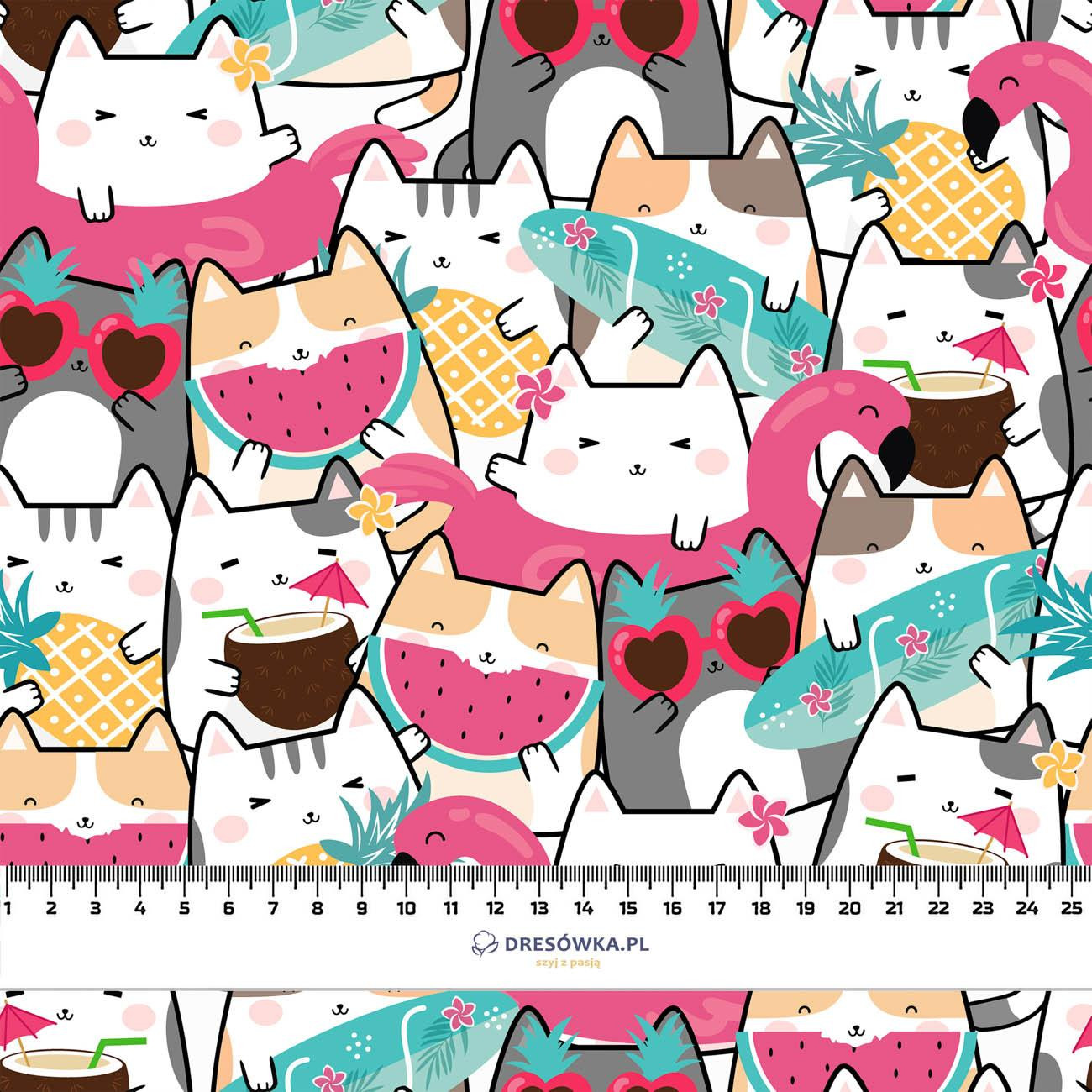 SUMMER CATS wz. 1 - Muślin bawełniany