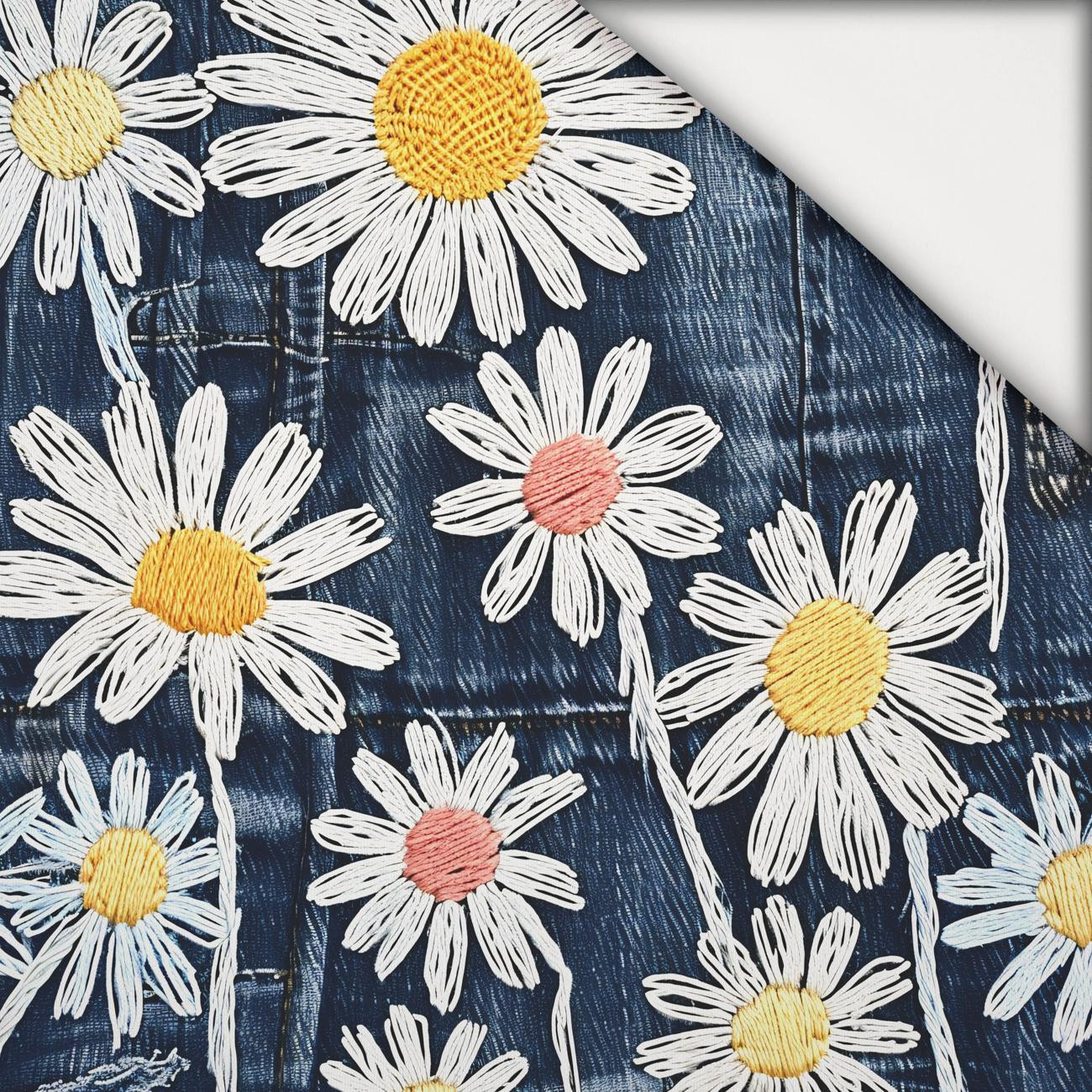 DAISIES DENIM IMITATION WZ. 1 - lekka dzianina drapana