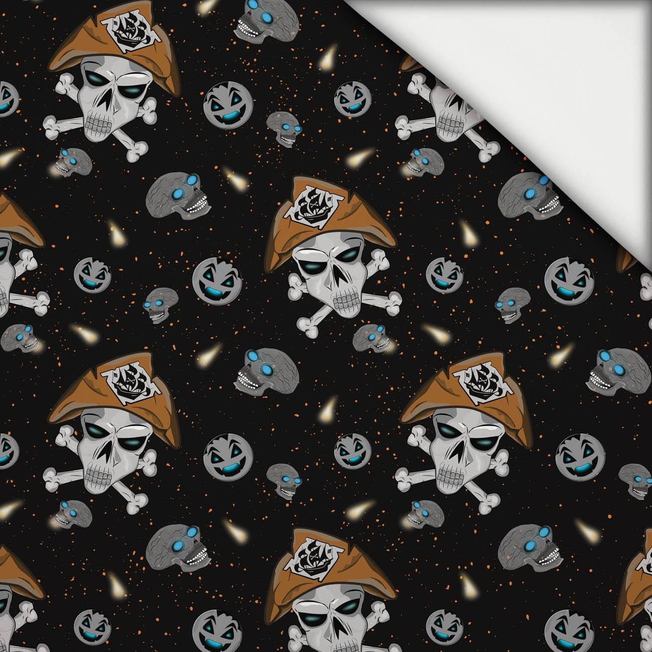 PIRATE SKULLS / BLACK (SCARY HALLOWEEN) - lekka dzianina drapana