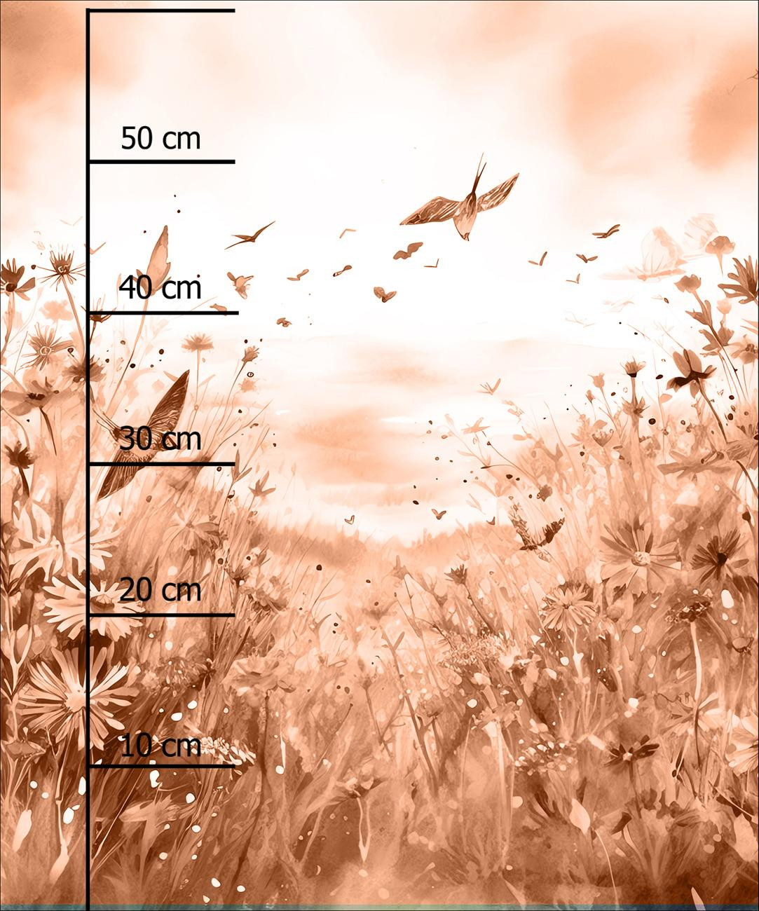 MAGIC MEADOW WZ. 10 / peach fuzz - PANEL (60cm x 50cm) dzianina drapana z elastanem ITY