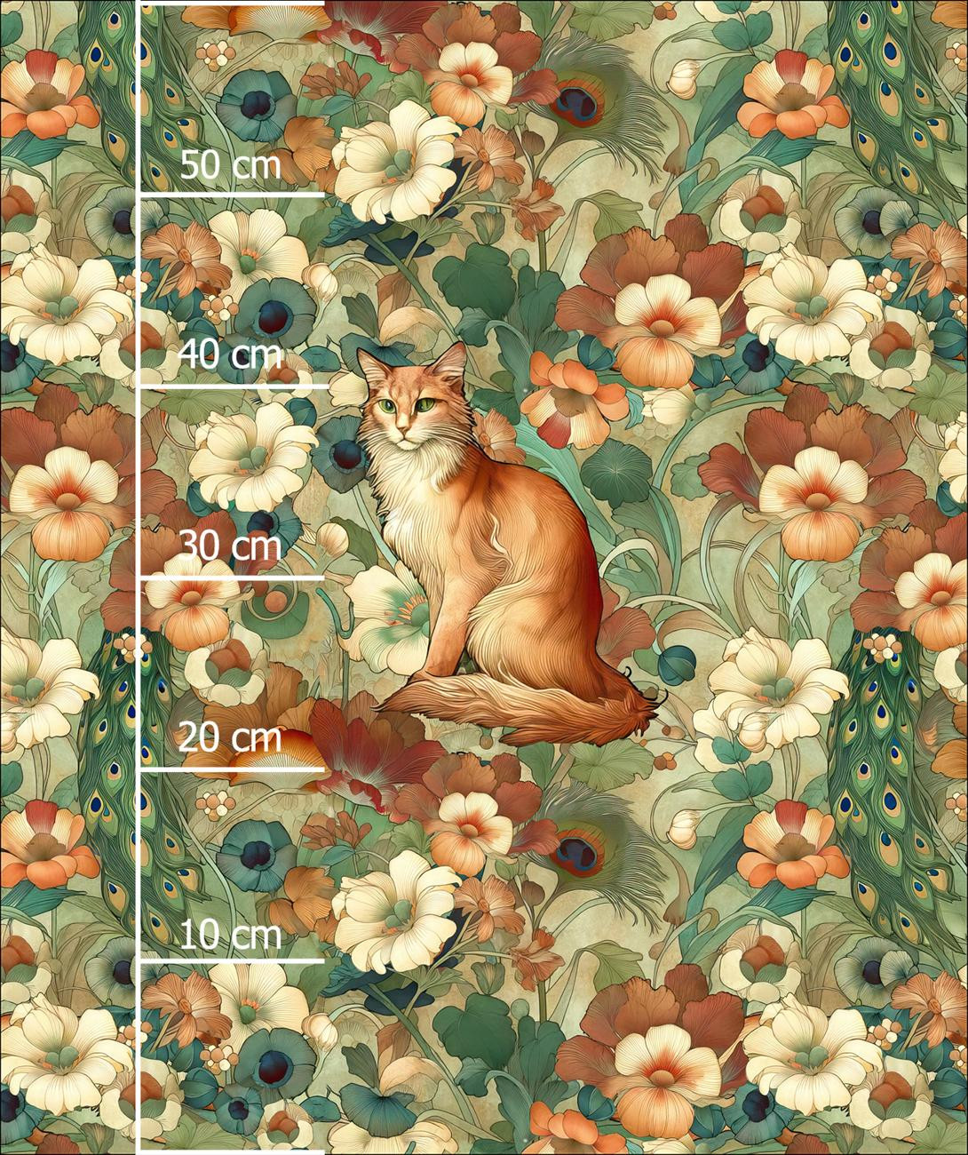 ART NOUVEAU CATS & FLOWERS WZ. 2 - PANEL (60cm x 50cm) dzianina drapana z elastanem ITY