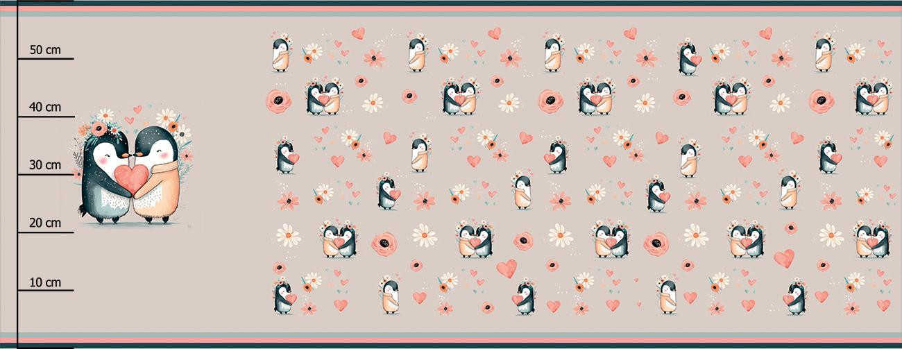 PENGUINS IN LOVE - panel panoramiczny dzianina pętelkowa (60cm x 155cm)