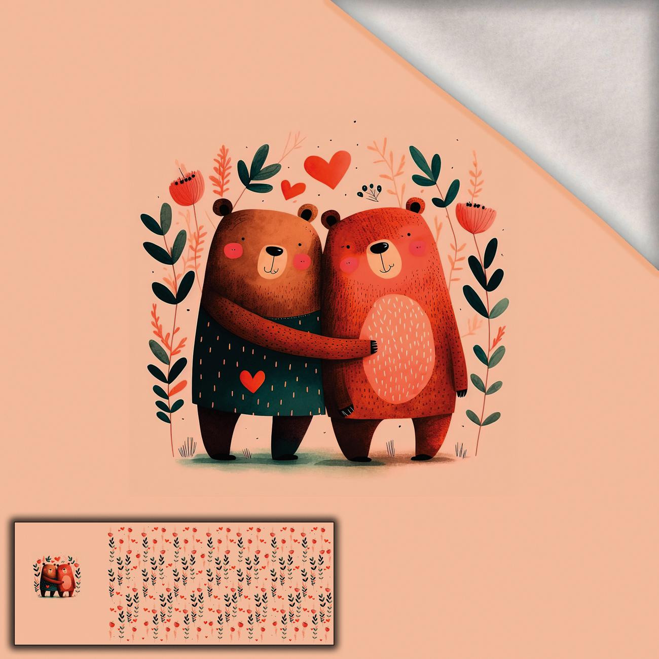 BEARS IN LOVE 3 - panel panoramiczny dzianina drapana z elastanem ITY (60cm x 155cm)