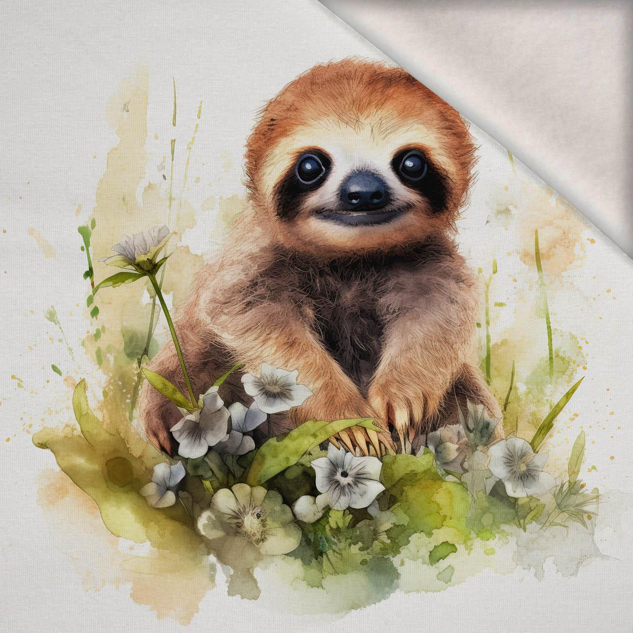 WATERCOLOR SLOTH WZ. 1 - PANEL (75cm x 80cm) dzianina drapana z elastanem ITY