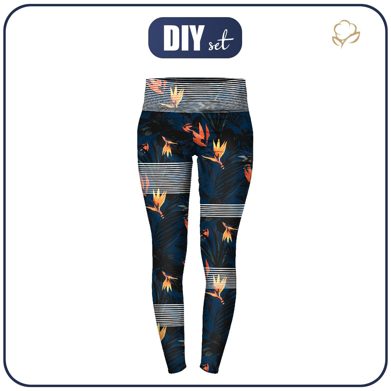 THERMO LEGGINSY DAMSKIE (GRETA) - RAJSKA DŻUNGLA / navy - zestaw do uszycia