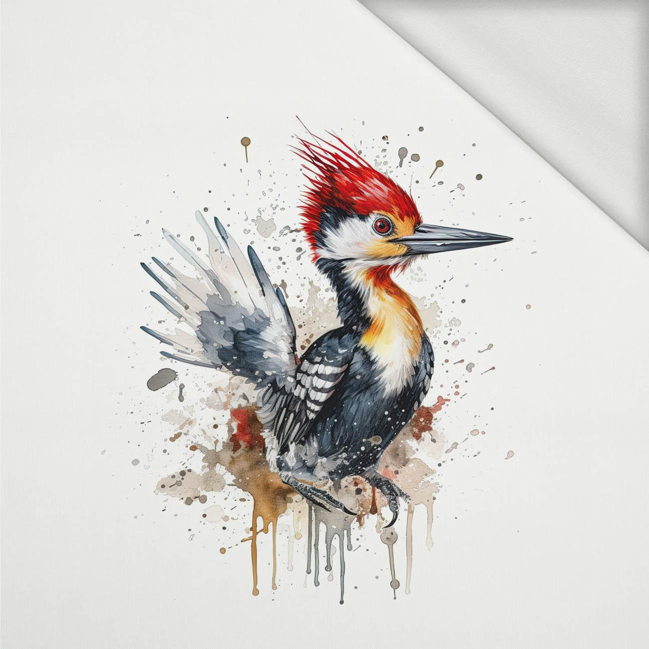 WATERCOLOR WOODPECKER - panel (75cm x 80cm) dzianina pętelkowa