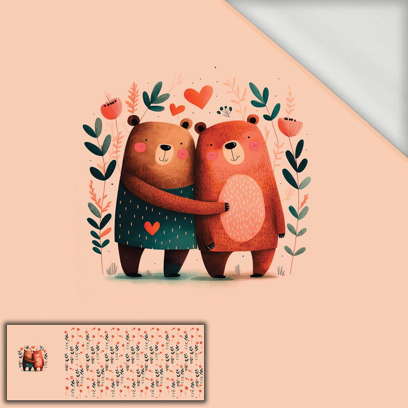 BEARS IN LOVE 3 - panel panoramiczny dzianina pętelkowa (60cm x 155cm)