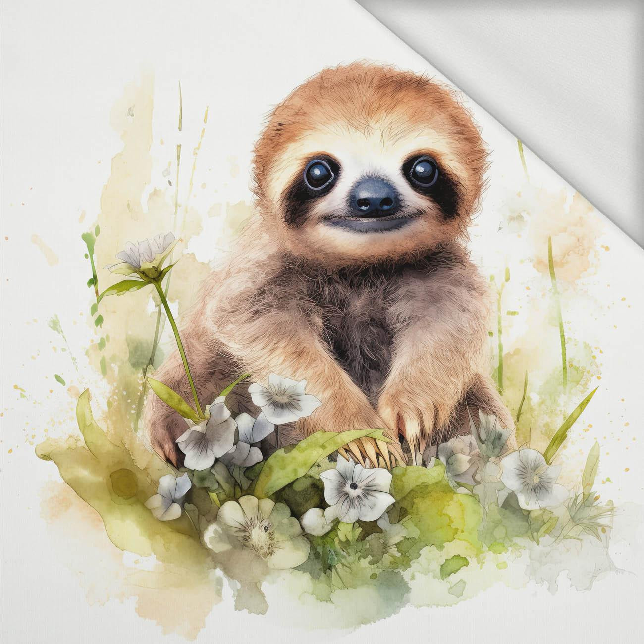 WATERCOLOR SLOTH WZ. 1 - panel (75cm x 80cm) dzianina pętelkowa
