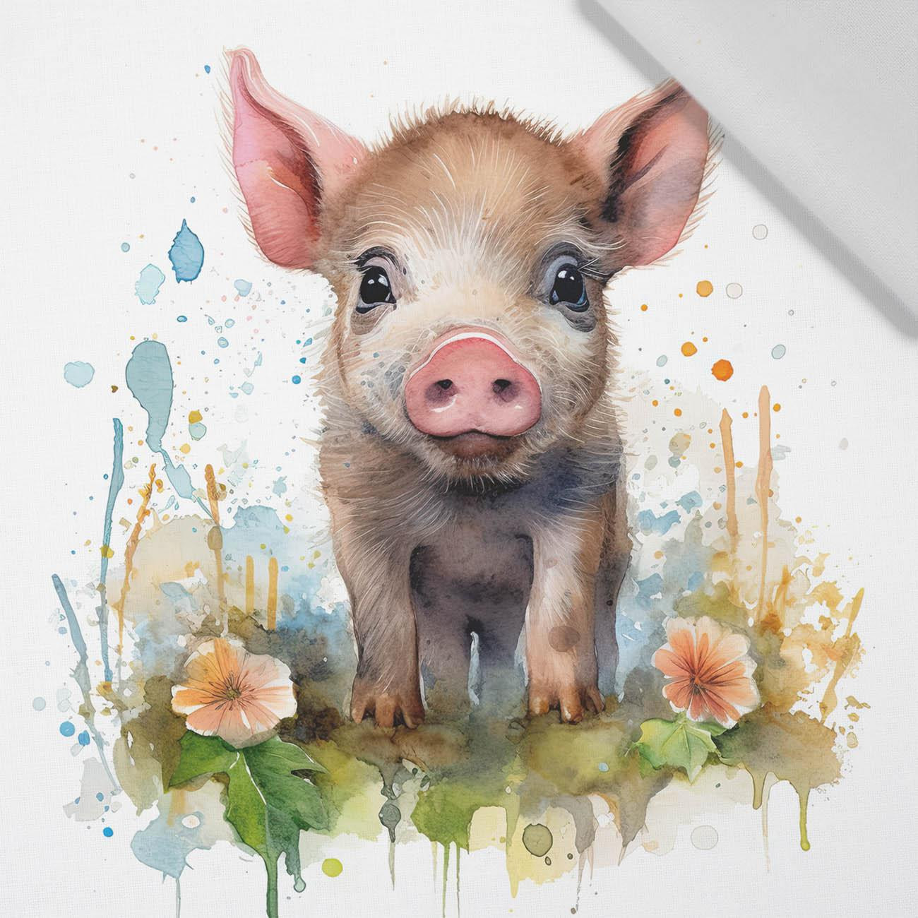WATERCOLOR PIGGY - panel (75cm x 80cm) tkanina bawełniana
