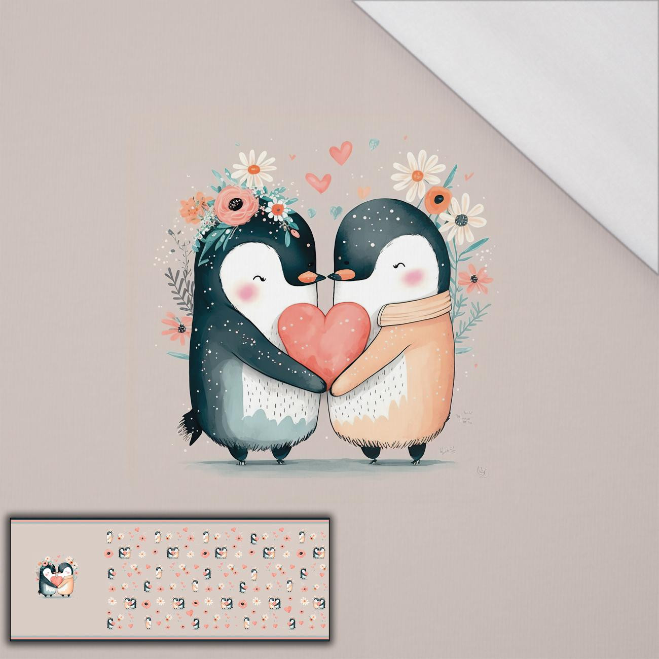 PENGUINS IN LOVE - PANEL PANORAMICZNY SINGLE JERSEY (60cm x 155cm)