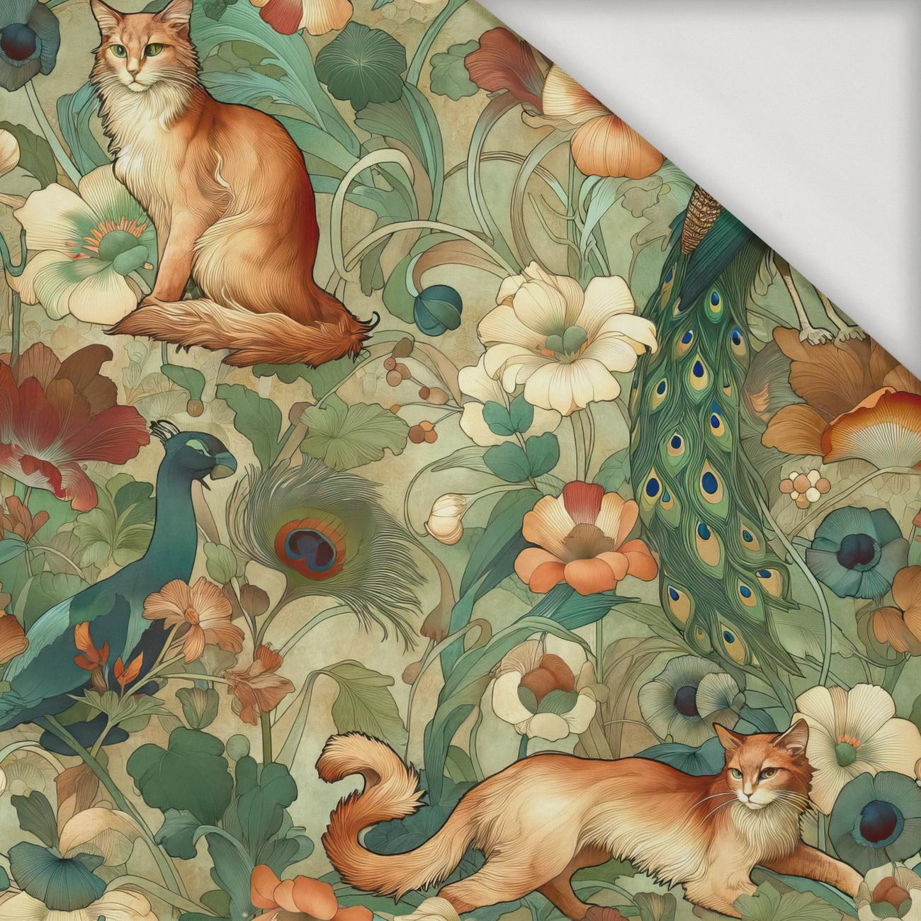 ART NOUVEAU CATS & FLOWERS WZ. 2 - Jersey wiskozowy