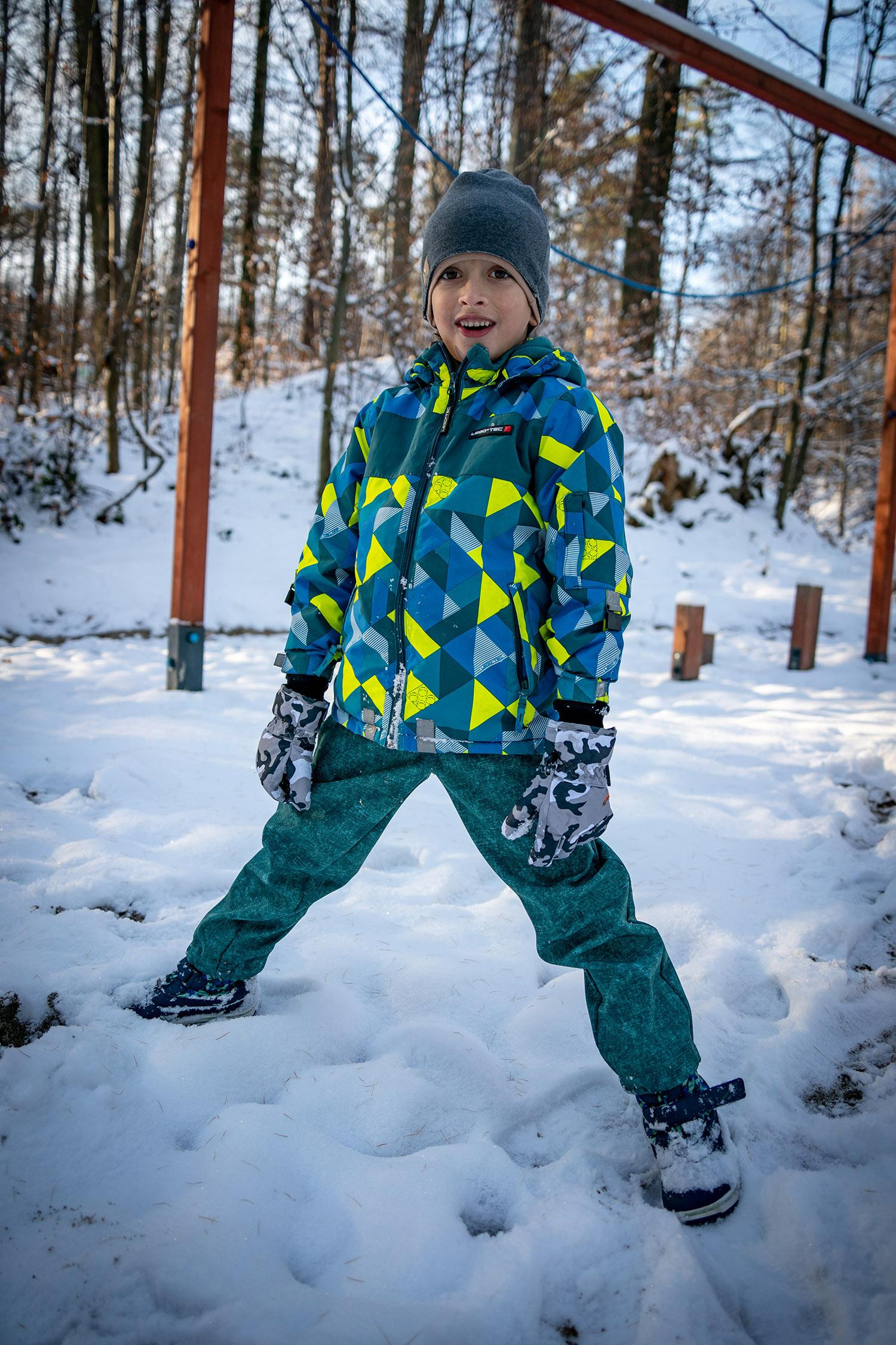 DZIECIĘCE SPODNIE Z SOFTSHELLU (YETI) - FOLKOWE PTAKI / navy