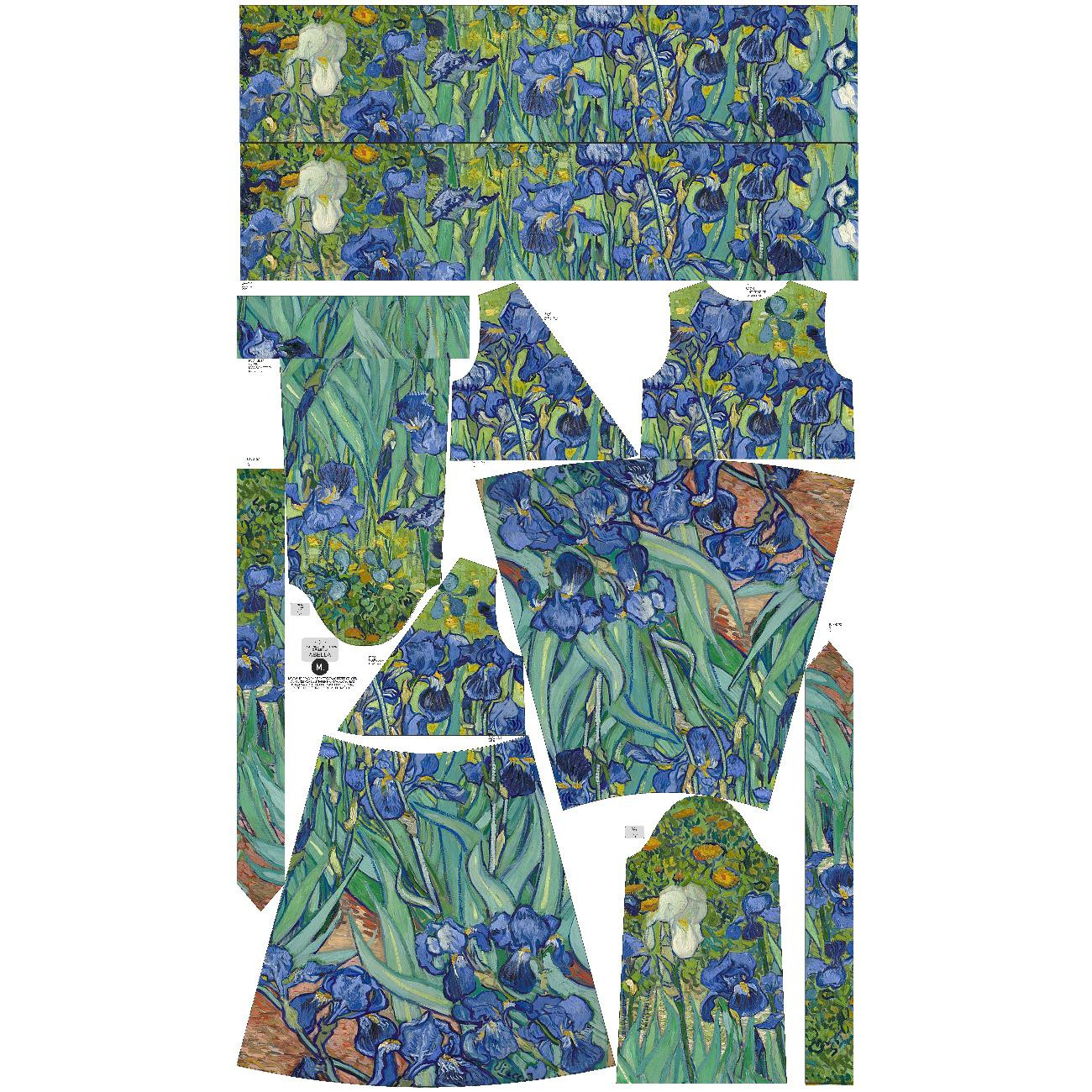 SUKIENKA KOPERTOWA Z FALBANKĄ (ABELLA) - IRYSY (Vincent van Gogh) - zestaw do uszycia 