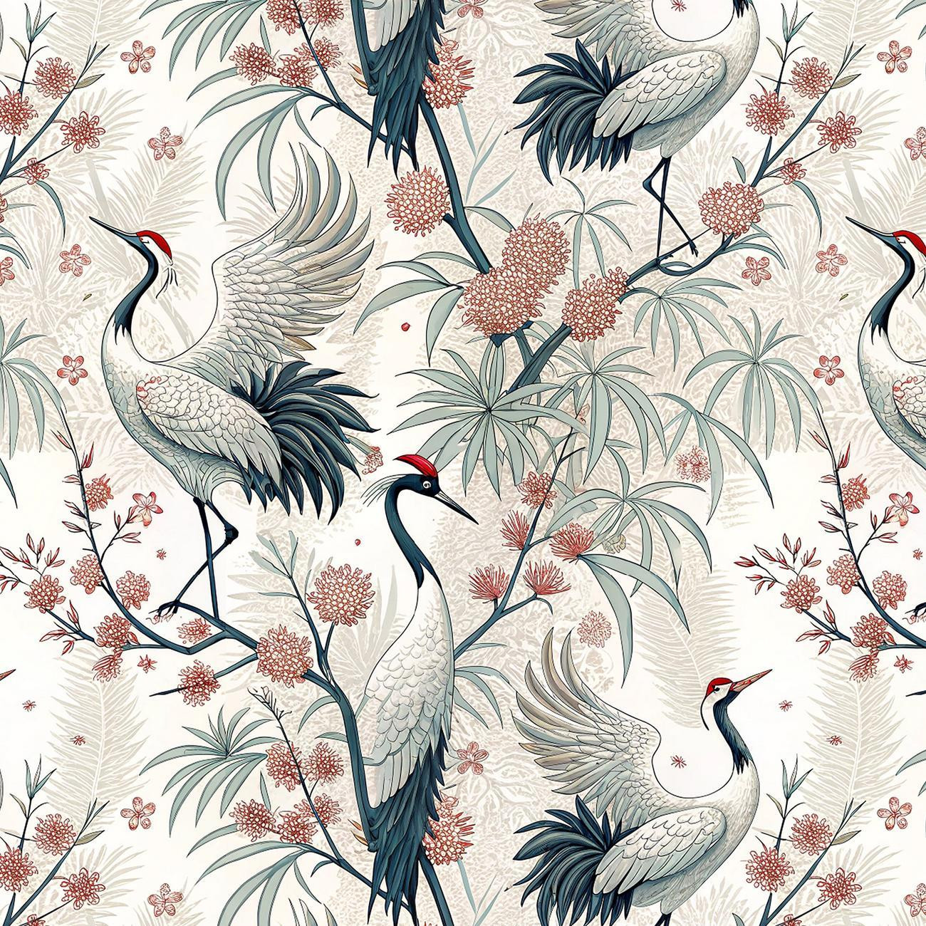 Japanese Garden wz.1 (birds)- Slub Weave