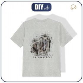 DZIECIĘCY T-SHIRT (116/122) - BE BEAUTIFUL (BE YOURSELF) - M-01 melanż jasnoszary - single jersey