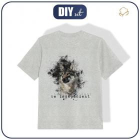 DZIECIĘCY T-SHIRT (116/122) - BE INDEPENDENT (BE YOURSELF) - M-01 melanż jasnoszary - single jersey 