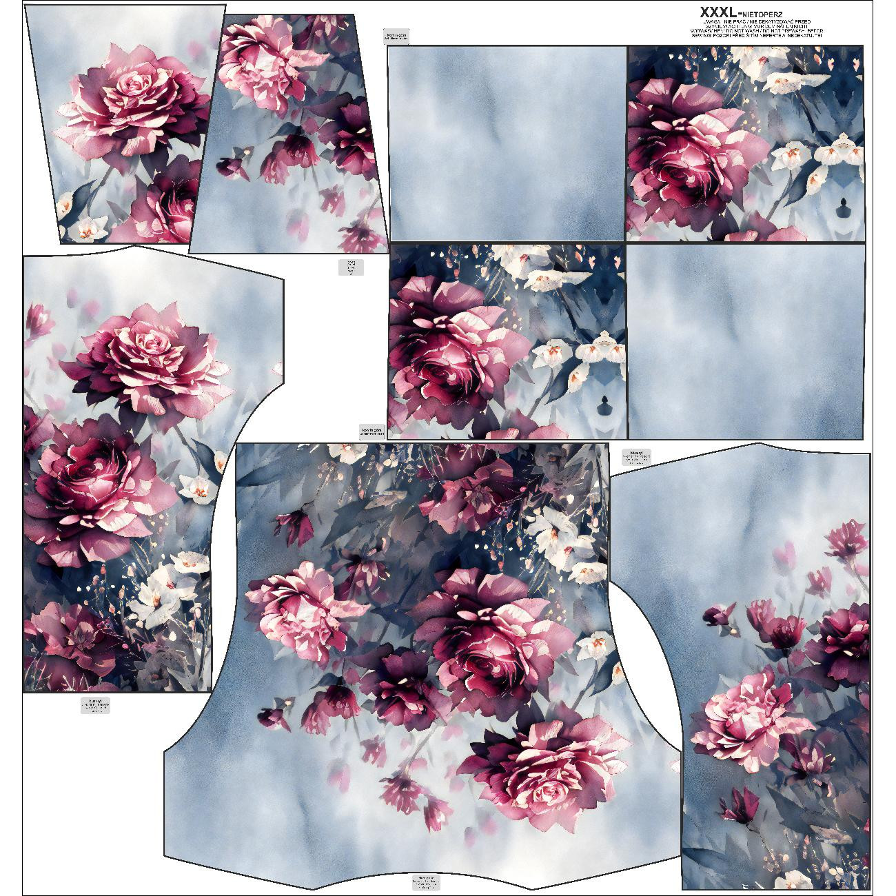 BLUZA DAMSKA (FURIA) NIETOPERZ Z KOMINEM - VINTAGE FLOWERS wz. 4 - zestaw do uszycia