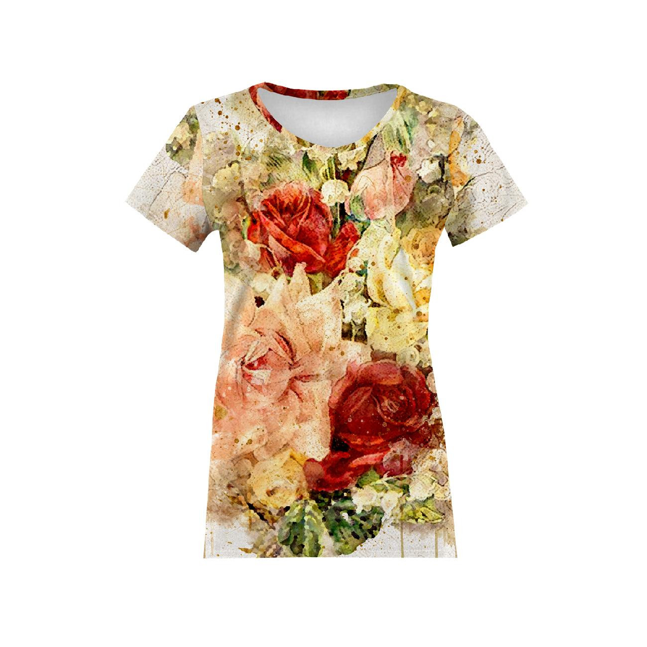 T-SHIRT DAMSKI - WATERCOLOR FLOWERS wz. 7 - single jersey