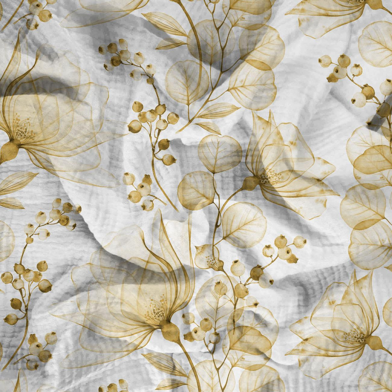 KWIATY wz. 4 (złoty) - Muślin bawełniany